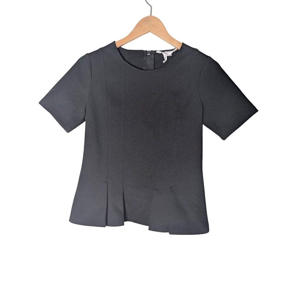 BCBGMAXAZRIA‎ Peplum Pleated Short Sleeve Zipper Back Top Womens L Minimalist